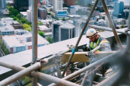 Man working hard on construction site