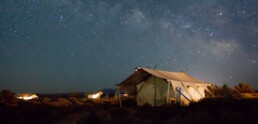 Refugee tent at night